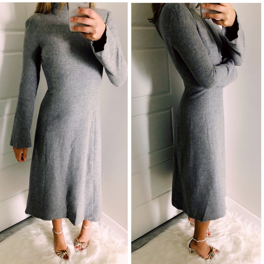 Zara Woman Grey Mock Neck Midi Dress XS